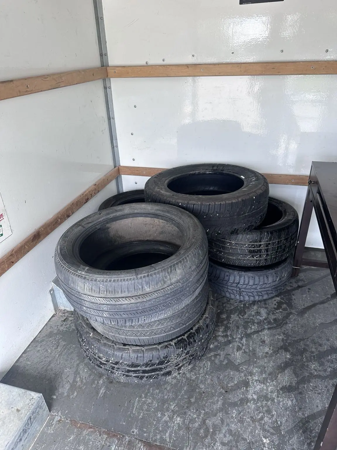 Loaded for Haul Away - Tires loaded safely for disposal and recycling.